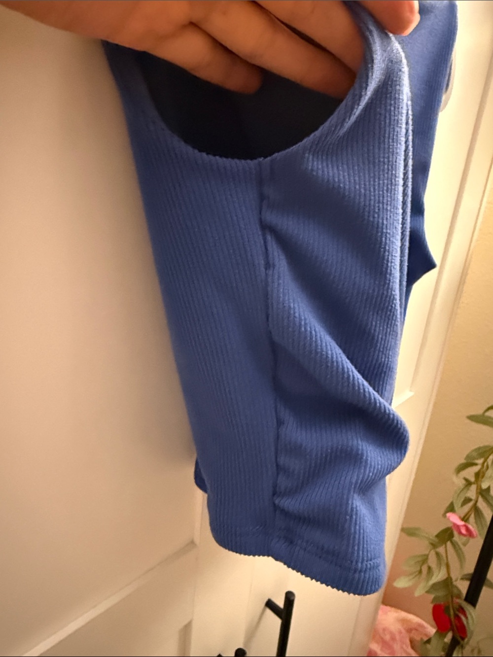 Blue Ribbed Button-Front Crop Tank Top - Picture 3 of 3